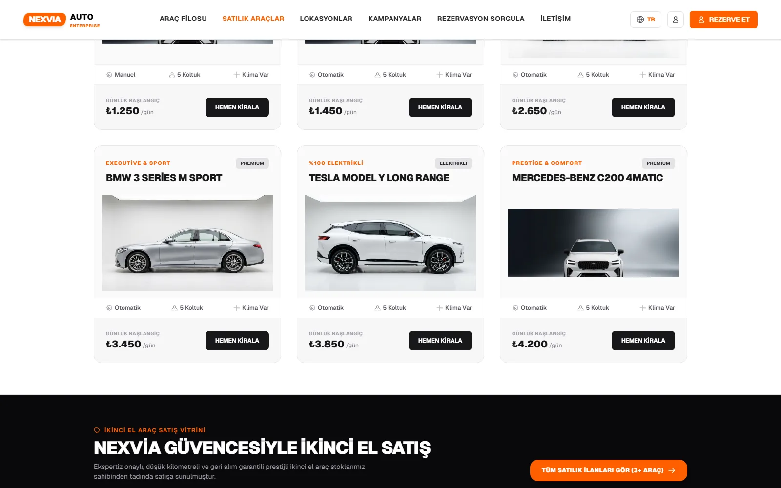 nexvia-auto-rent-a-car ekranı — uygulanan yaklaşım