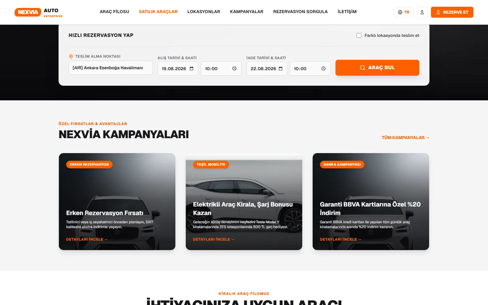 nexvia-auto-rent-a-car ekranı — çözülen sorunun görünümü