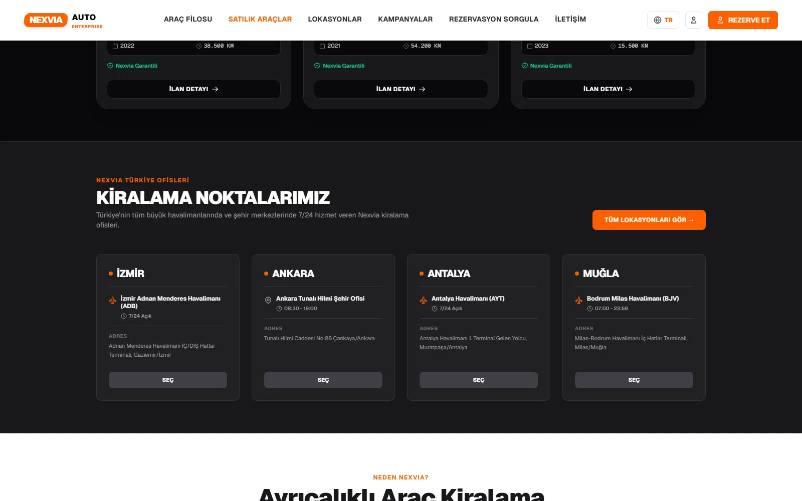 nexvia-auto-rent-a-car ekranı — kullanım akışı